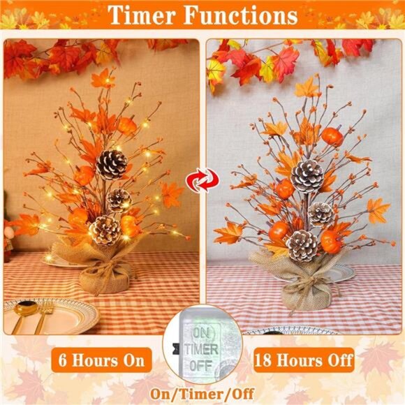 Timer - 2 Pack 18 Inch Lighted Fall Tree Fall Decorations for Home, Fall Maples - Picture 5 of 7